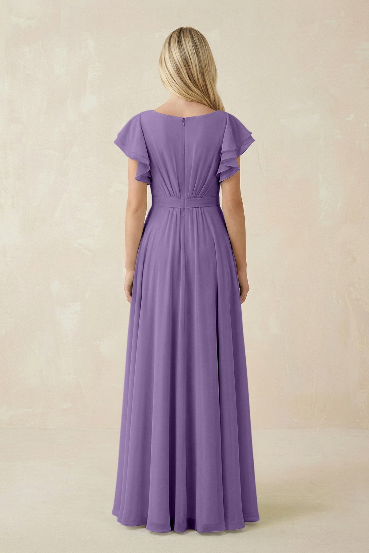 Cap Sleeve Ruffled A - Line Chiffon Bridesmaid Dress in Tahiti - SHE IS ME Bridesmaid Dresses