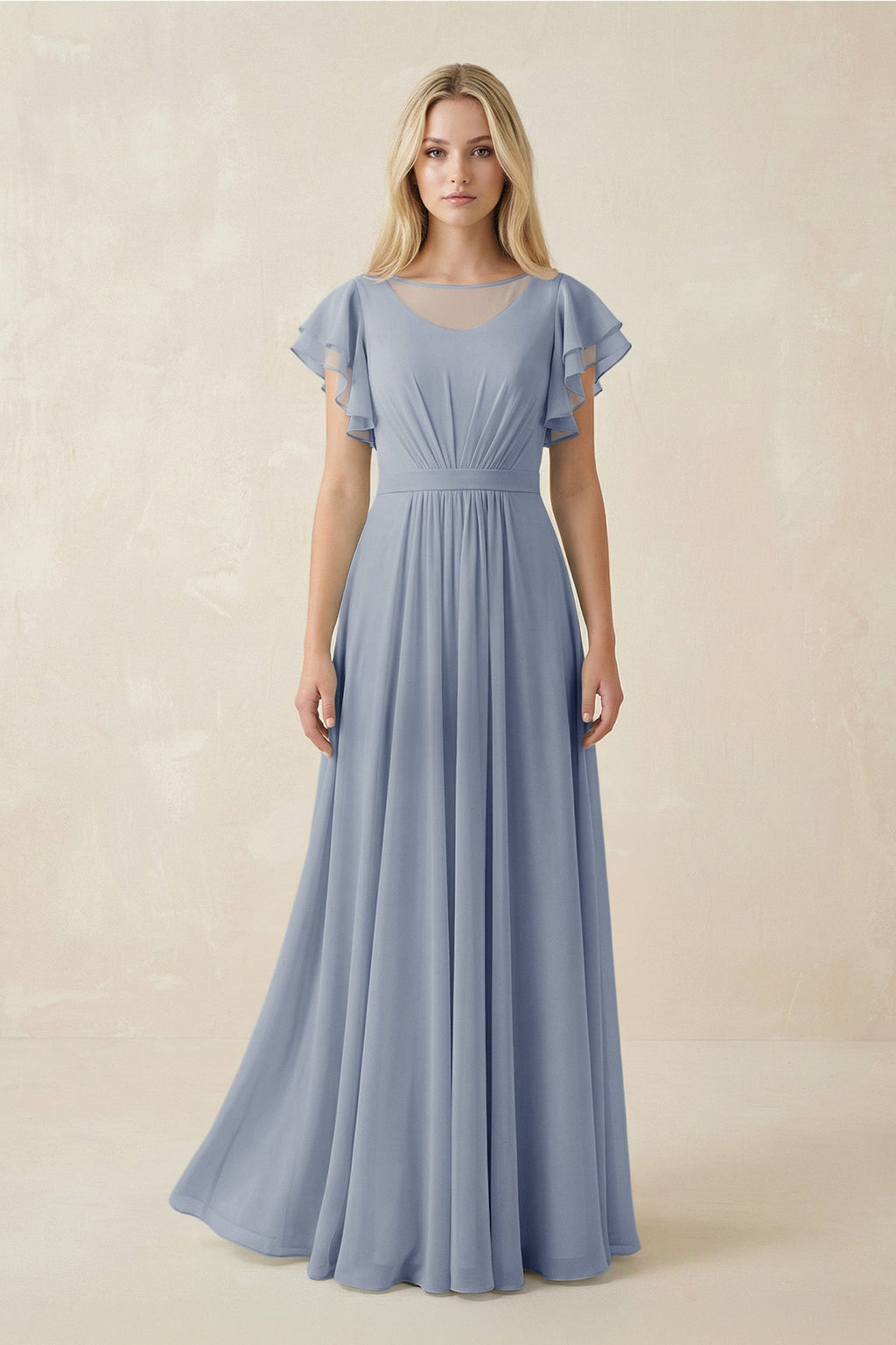 Cap Sleeve Ruffled A - Line Chiffon Bridesmaid Dress in Twilight - SHE IS ME Bridesmaid Dresses