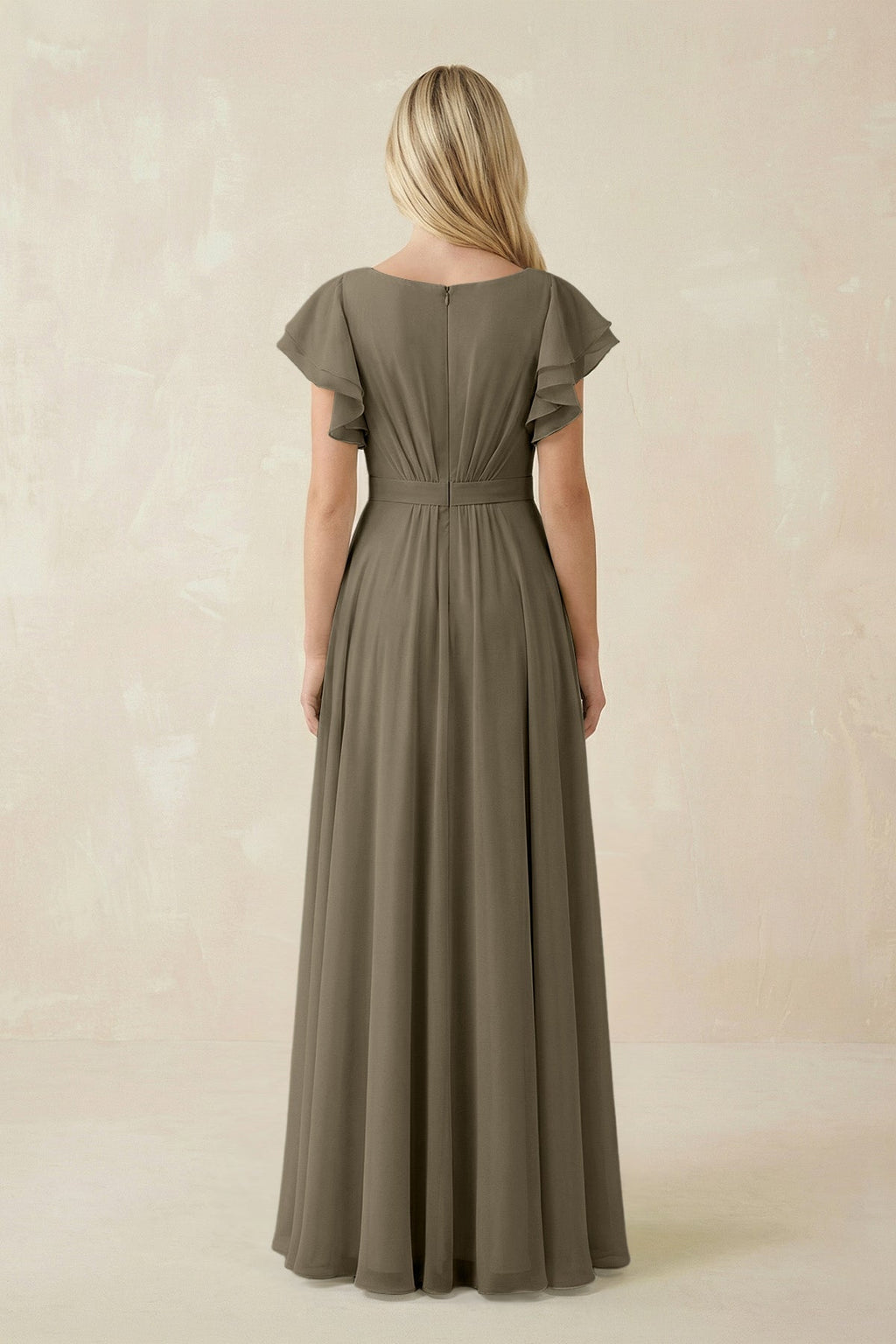 Cap Sleeve Ruffled A - Line Chiffon Bridesmaid Dress in Willow Green - SHE IS ME Bridesmaid Dresses