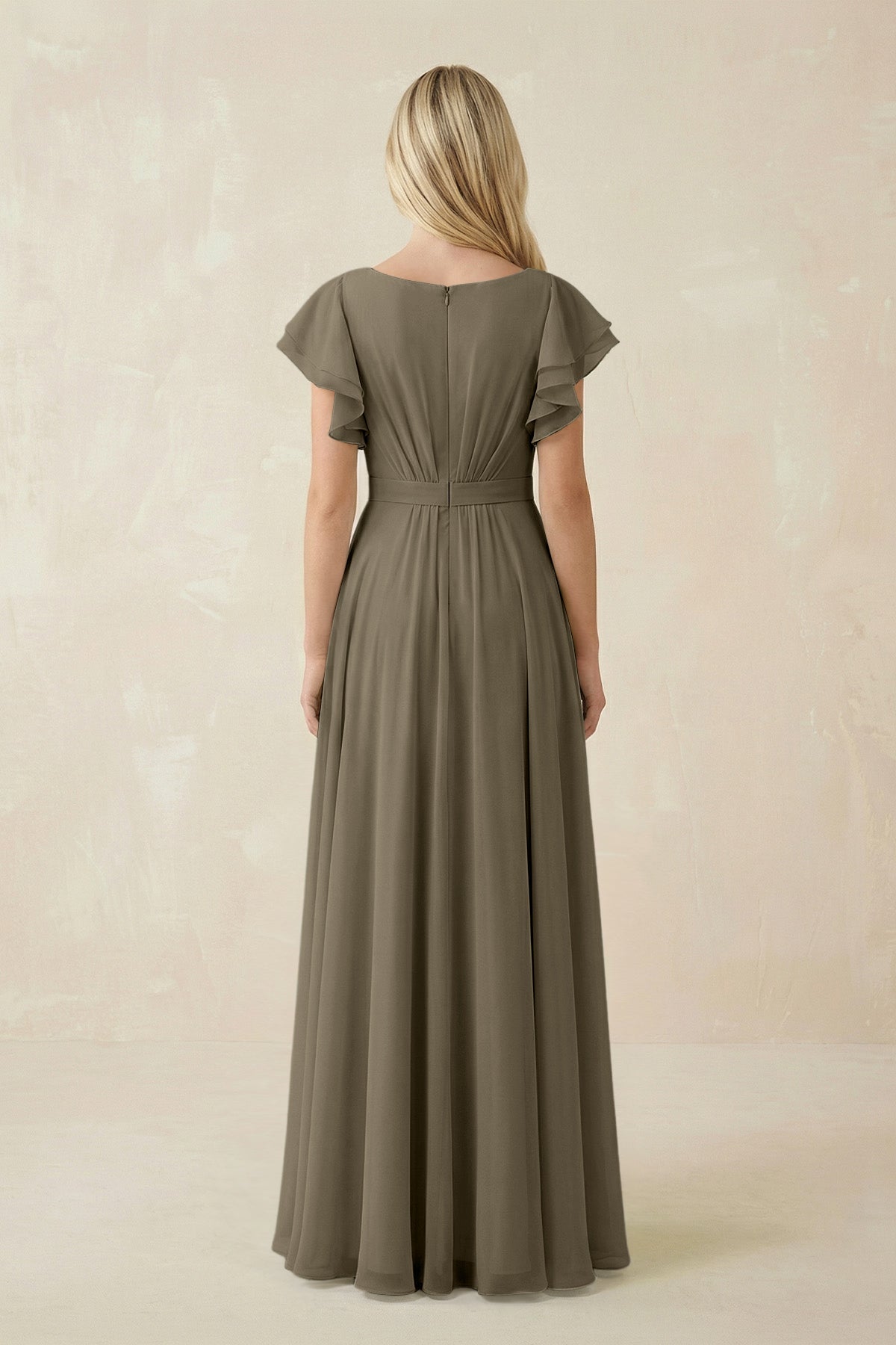 Cap Sleeve Ruffled A - Line Chiffon Bridesmaid Dress in Willow Green - SHE IS ME Bridesmaid Dresses