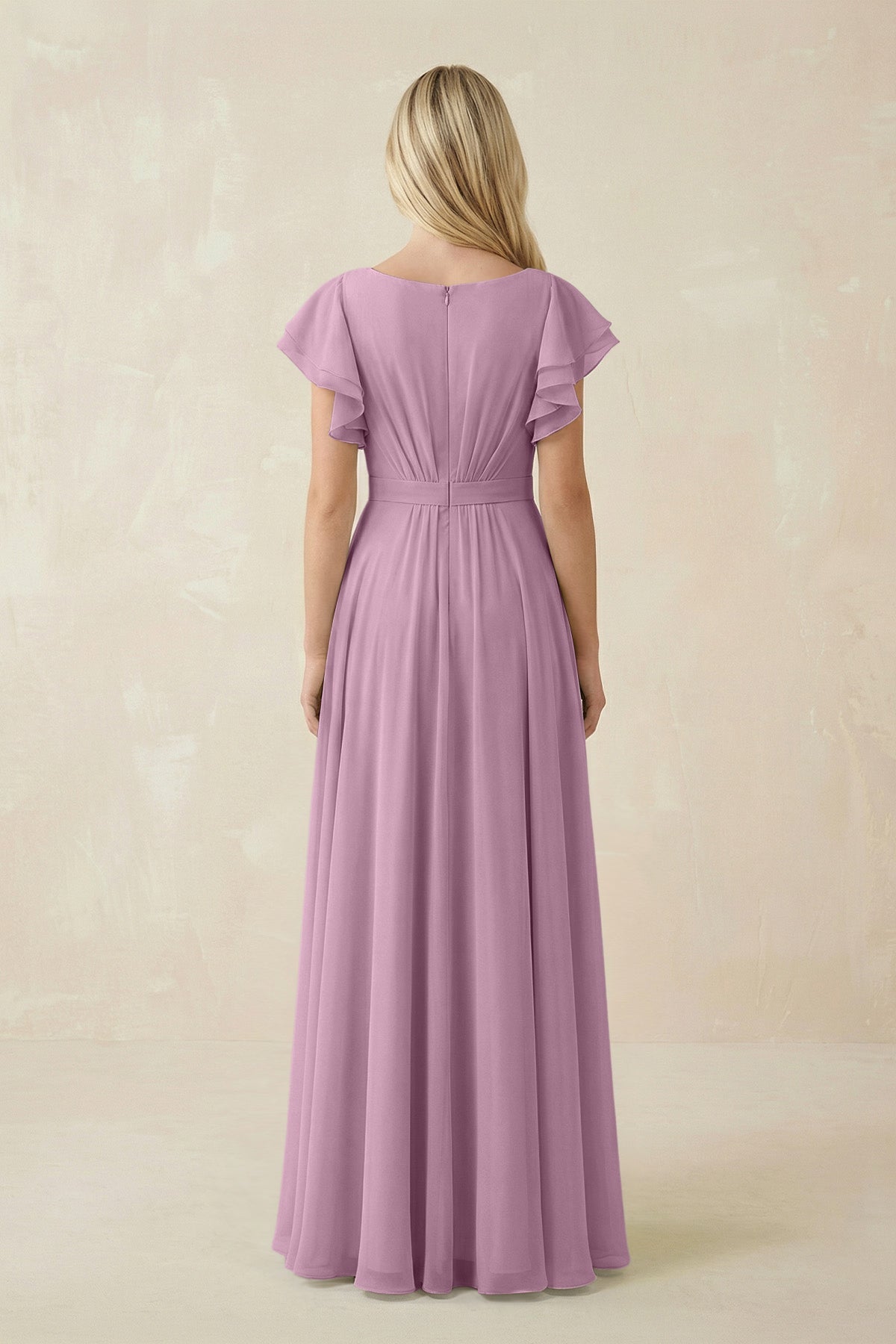 Cap Sleeve Ruffled A - Line Chiffon Bridesmaid Dress in Wisteria - SHE IS ME Bridesmaid Dresses