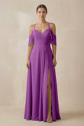 Chiffon A - Line Long Bridesmaid Dress in Amethyst - SHE IS ME Bridesmaid Dresses