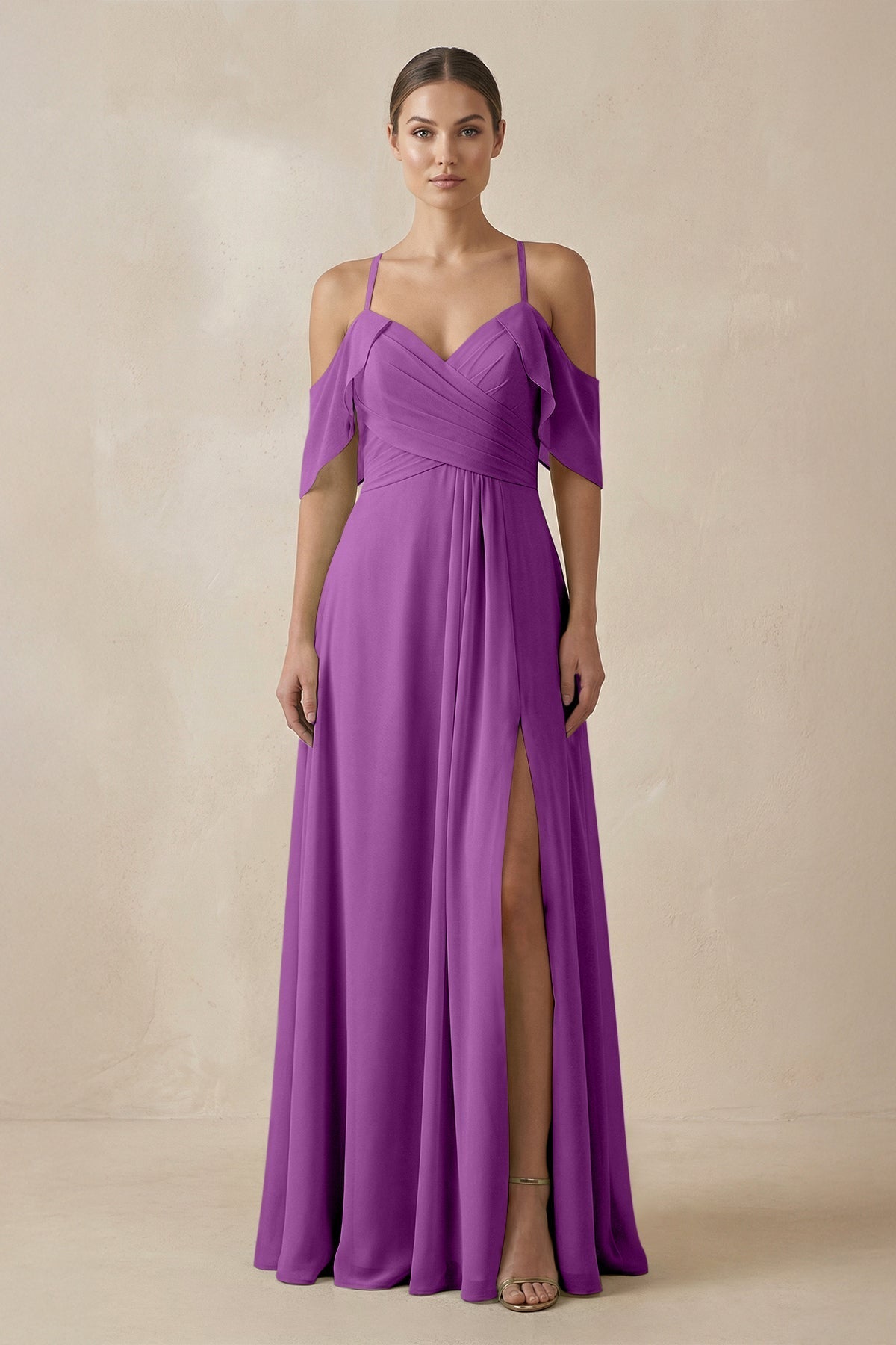 Chiffon A - Line Long Bridesmaid Dress in Amethyst - SHE IS ME Bridesmaid Dresses