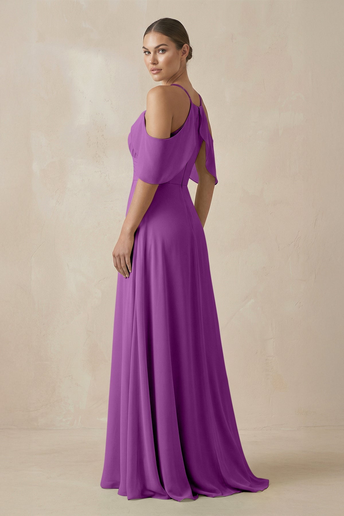 Chiffon A - Line Long Bridesmaid Dress in Amethyst - SHE IS ME Bridesmaid Dresses