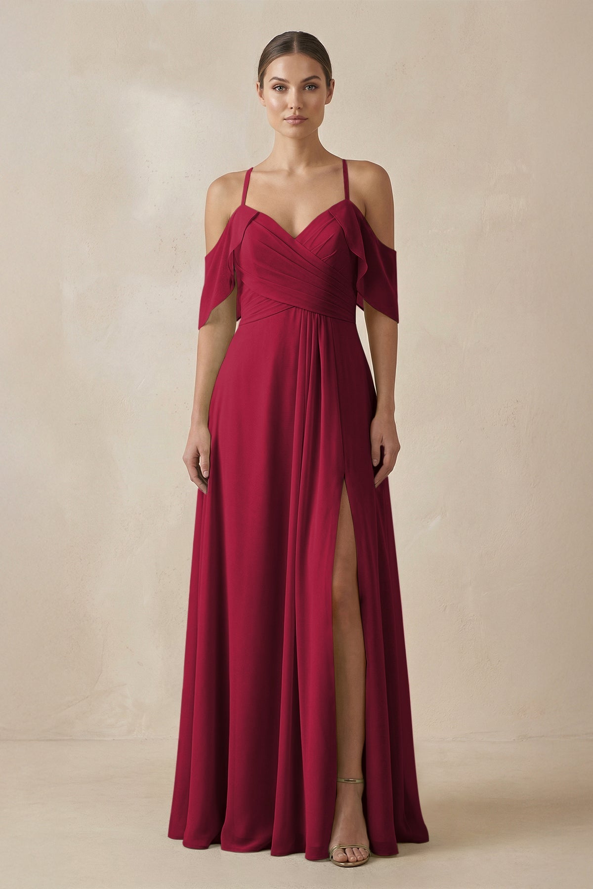 Chiffon A - Line Long Bridesmaid Dress in Berry - SHE IS ME Bridesmaid Dresses