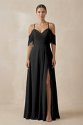 Chiffon A - Line Long Bridesmaid Dress in Black - SHE IS ME Bridesmaid Dresses