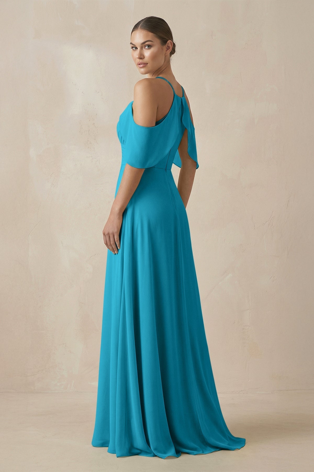Chiffon A - Line Long Bridesmaid Dress in Blue Jay - SHE IS ME Bridesmaid Dresses