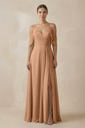 Chiffon A - Line Long Bridesmaid Dress in Bronzer - SHE IS ME Bridesmaid Dresses