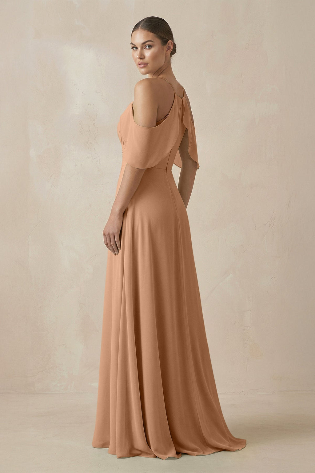 Chiffon A - Line Long Bridesmaid Dress in Bronzer - SHE IS ME Bridesmaid Dresses