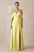 Chiffon A - Line Long Bridesmaid Dress in Buttercup - SHE IS ME Bridesmaid Dresses
