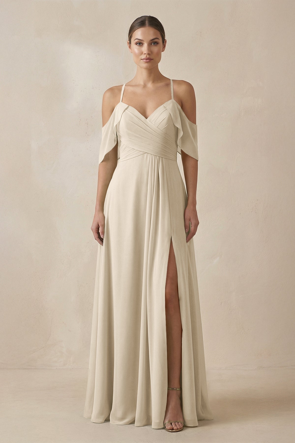 Chiffon A - Line Long Bridesmaid Dress in Champagne - SHE IS ME Bridesmaid Dresses