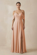 Chiffon A - Line Long Bridesmaid Dress in Champagne Rose - SHE IS ME Bridesmaid Dresses