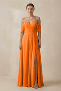 Chiffon A - Line Long Bridesmaid Dress in Cinnamon - SHE IS ME Bridesmaid Dresses