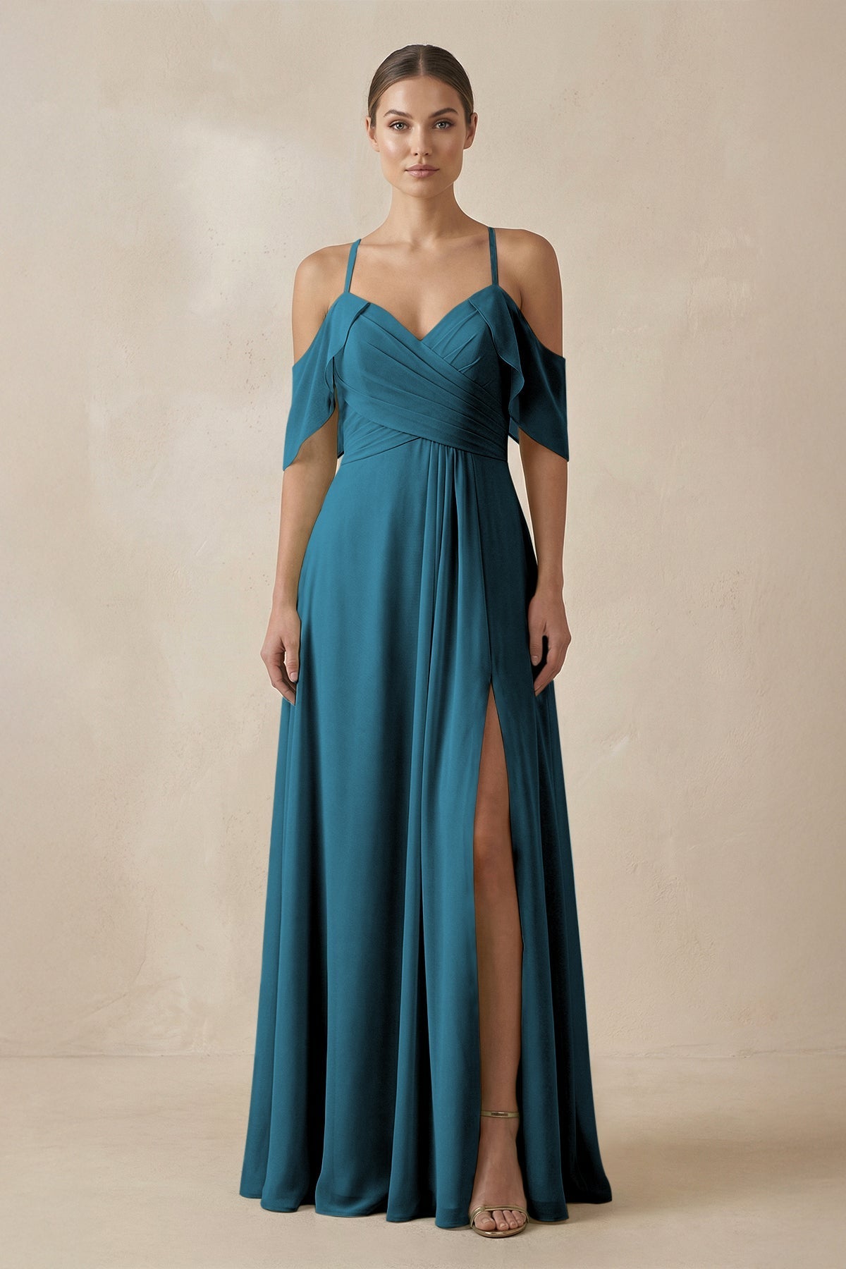 Chiffon A - Line Long Bridesmaid Dress in Dark Teal - SHE IS ME Bridesmaid Dresses