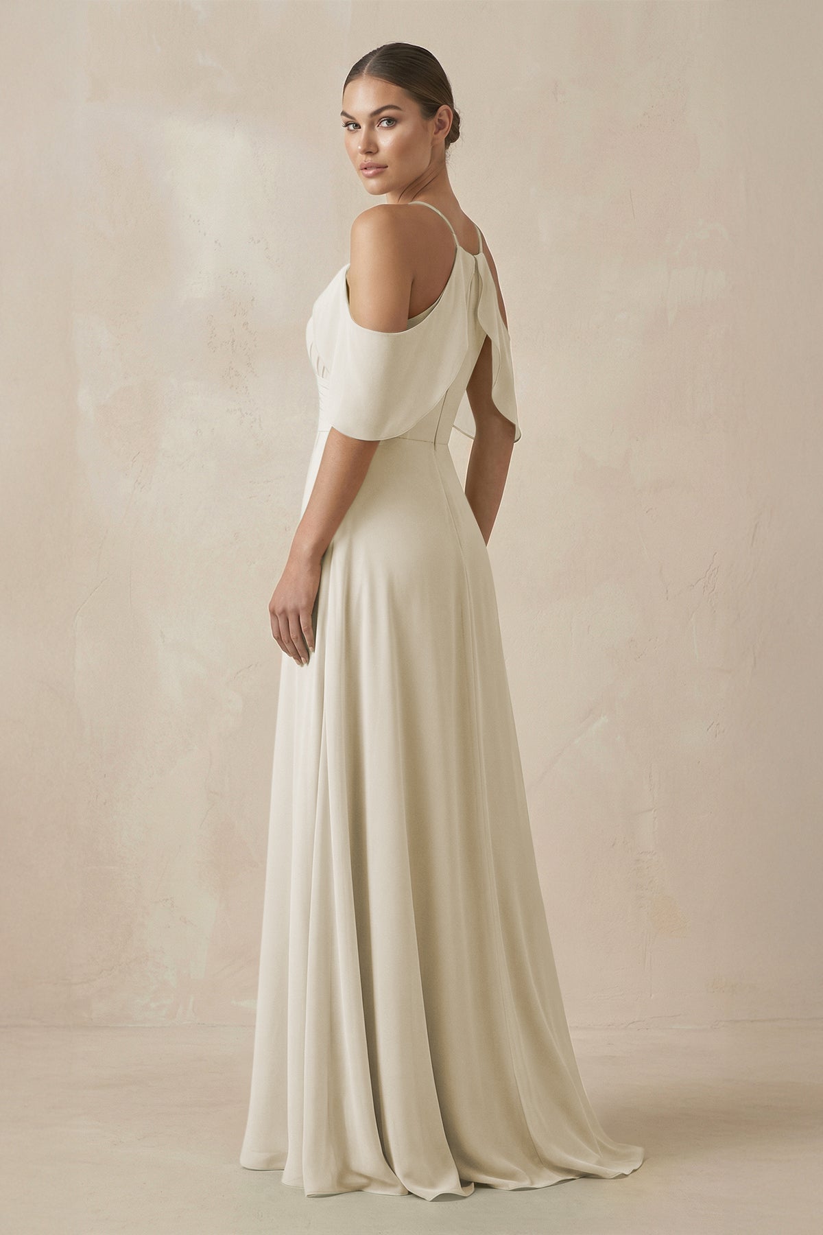 Chiffon A - Line Long Bridesmaid Dress in Dove Gray - SHE IS ME Bridesmaid Dresses