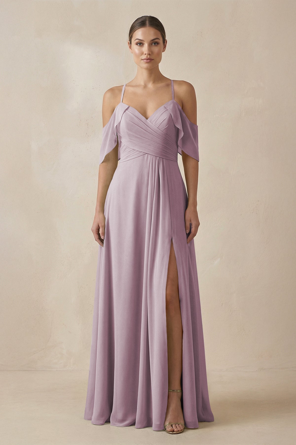 Chiffon A - Line Long Bridesmaid Dress in Dusk - SHE IS ME Bridesmaid Dresses