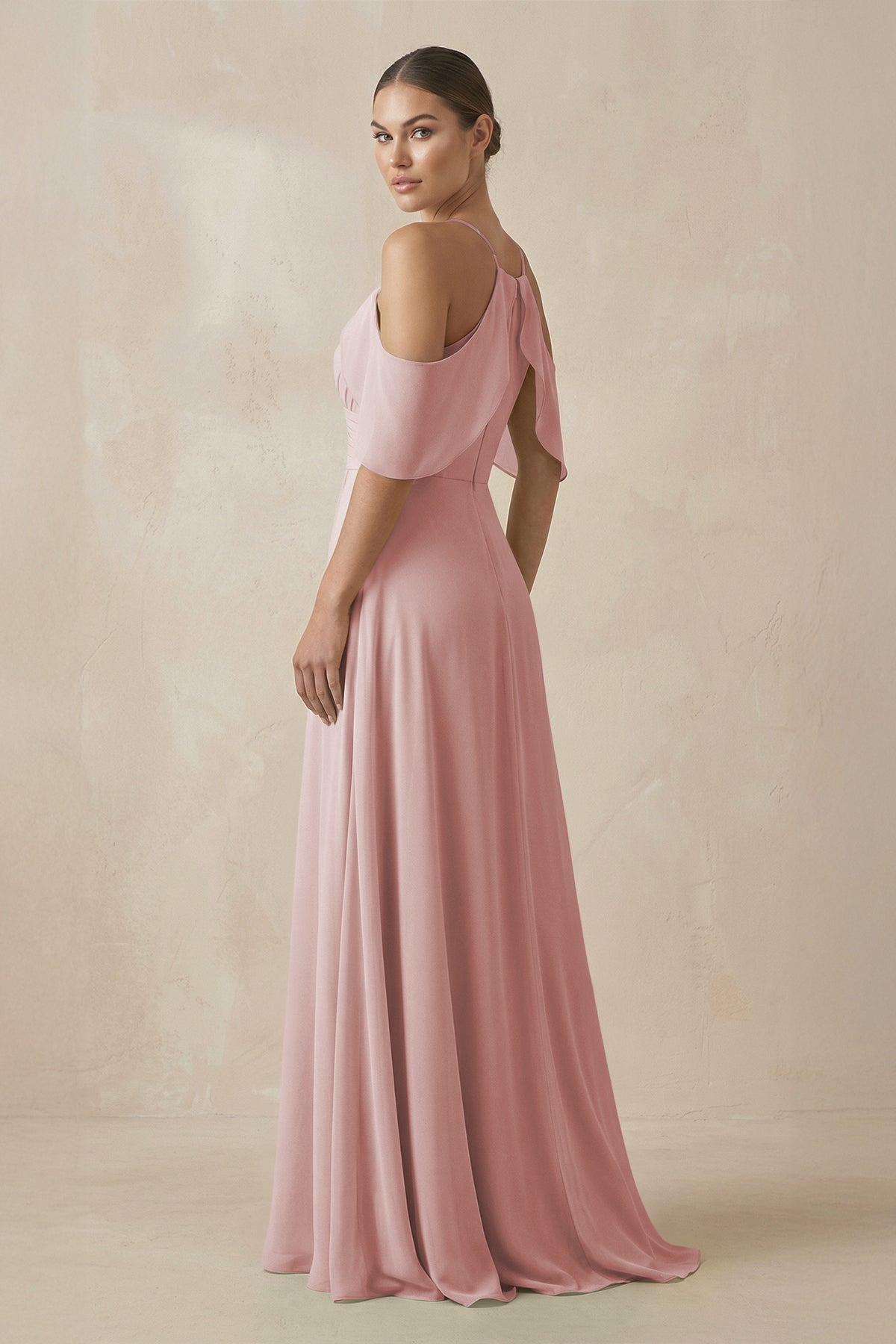 Chiffon A - Line Long Bridesmaid Dress in Dusty Rose - SHE IS ME Bridesmaid Dresses