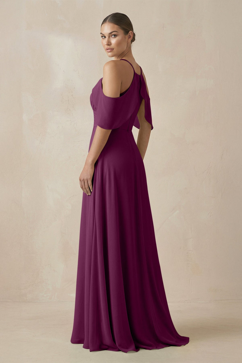 Chiffon A - Line Long Bridesmaid Dress in Fig - SHE IS ME Bridesmaid Dresses