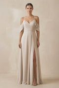 Chiffon A - Line Long Bridesmaid Dress in Frost - SHE IS ME Bridesmaid Dresses