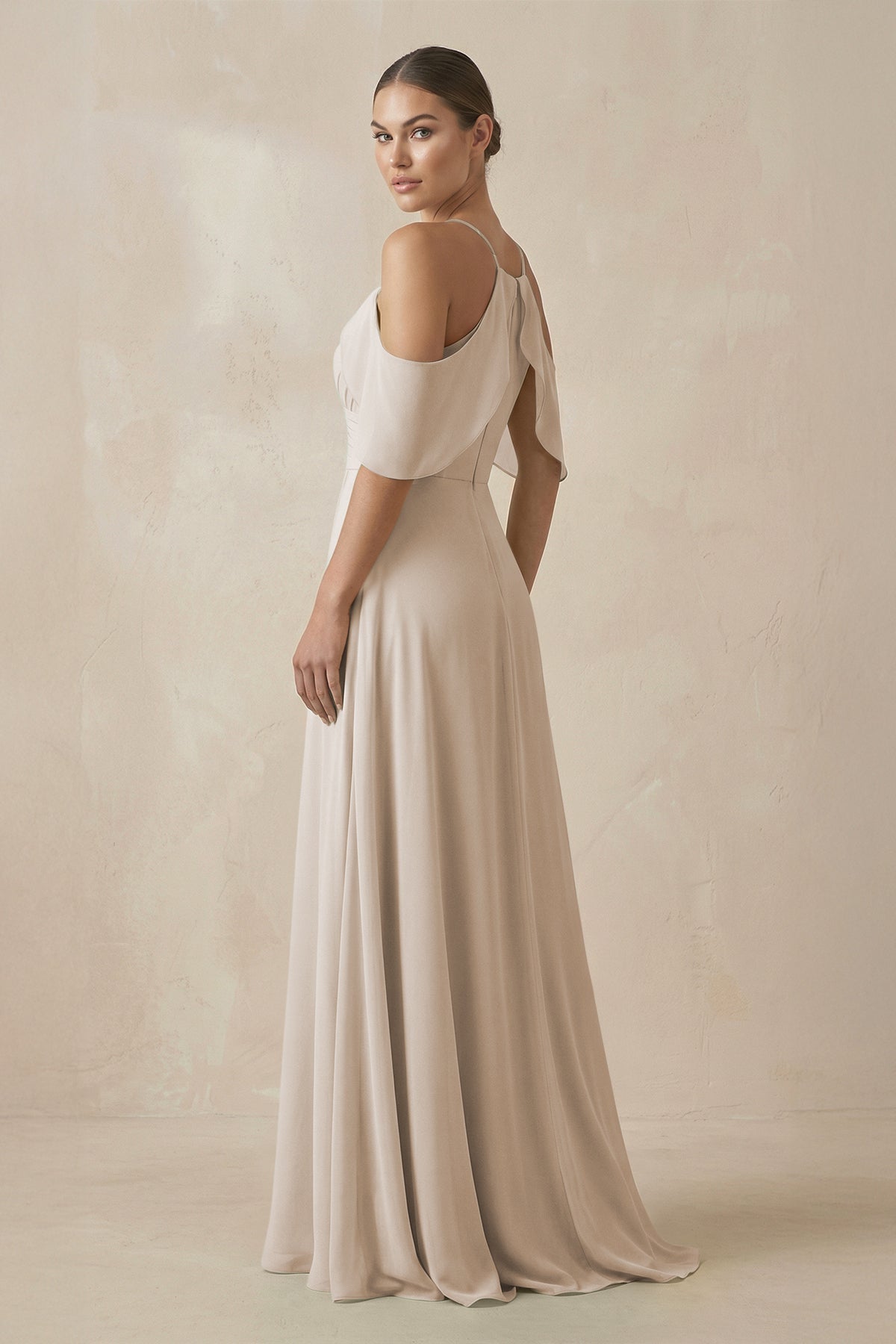 Chiffon A - Line Long Bridesmaid Dress in Frost - SHE IS ME Bridesmaid Dresses