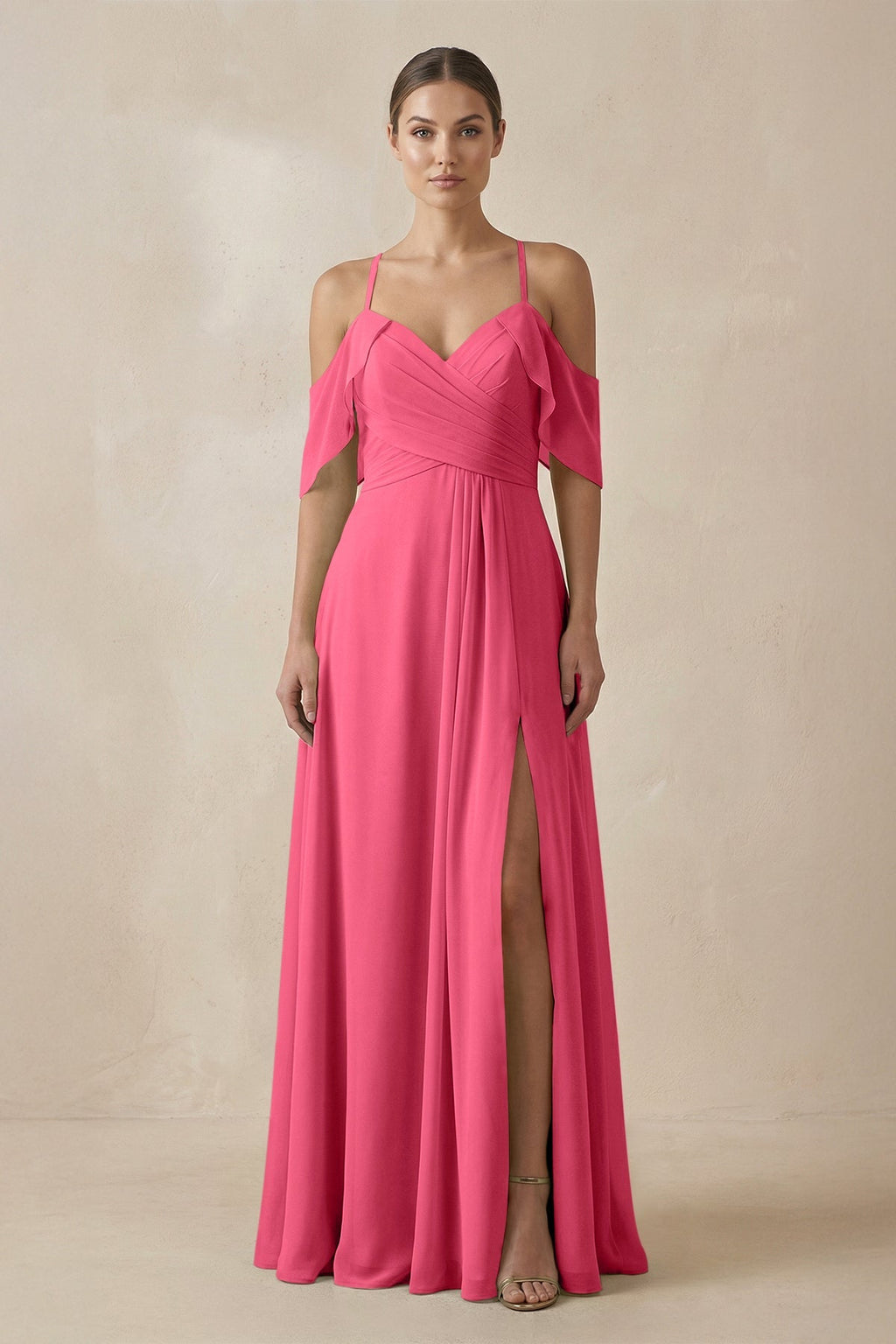 Chiffon A - Line Long Bridesmaid Dress in Fuchsia - SHE IS ME Bridesmaid Dresses