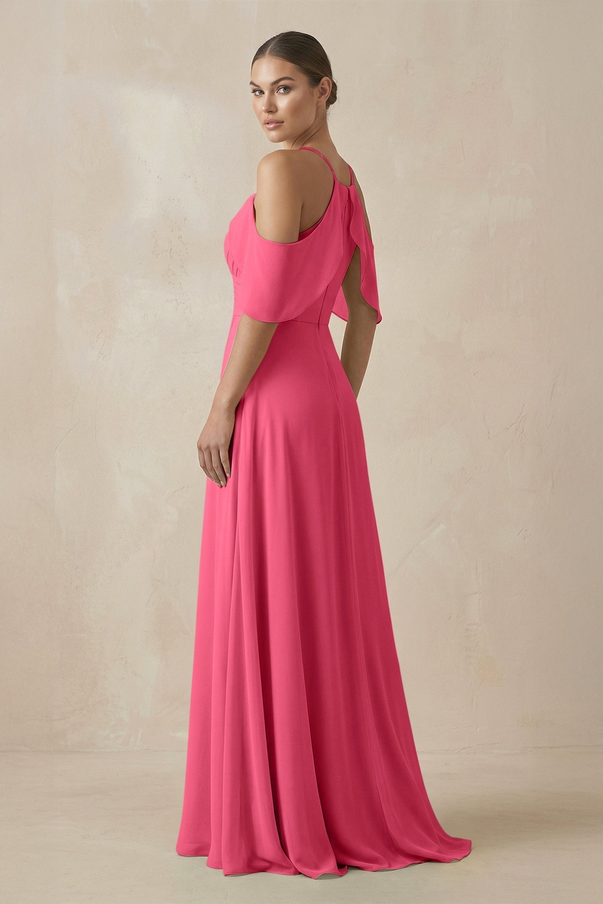 Chiffon A - Line Long Bridesmaid Dress in Fuchsia - SHE IS ME Bridesmaid Dresses