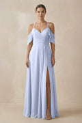 Chiffon A - Line Long Bridesmaid Dress in Ice - SHE IS ME Bridesmaid Dresses