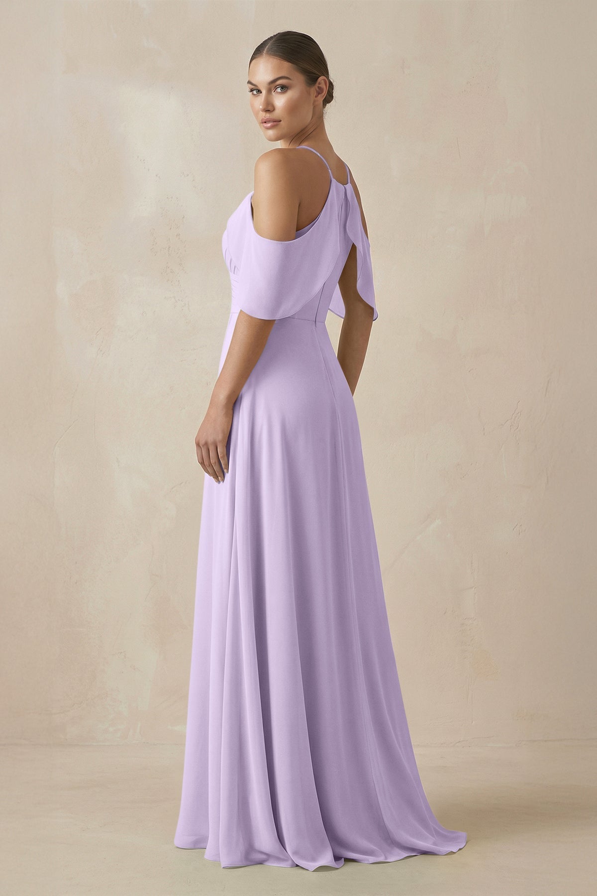 Chiffon A - Line Long Bridesmaid Dress in Lavender - SHE IS ME Bridesmaid Dresses