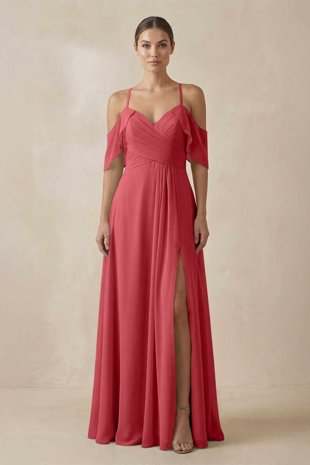 Chiffon A - Line Long Bridesmaid Dress in Merlot - SHE IS ME Bridesmaid Dresses
