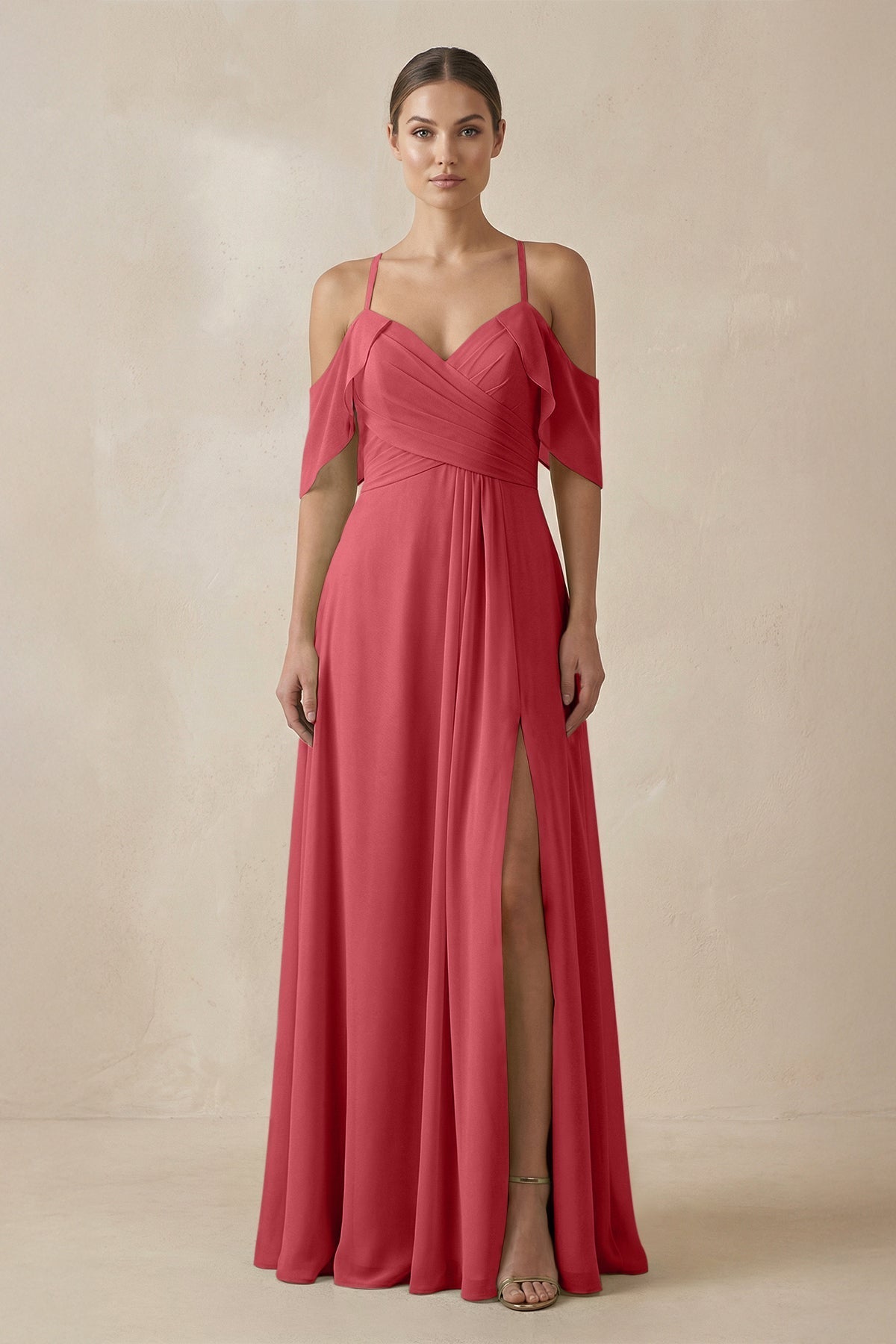 Chiffon A - Line Long Bridesmaid Dress in Merlot - SHE IS ME Bridesmaid Dresses