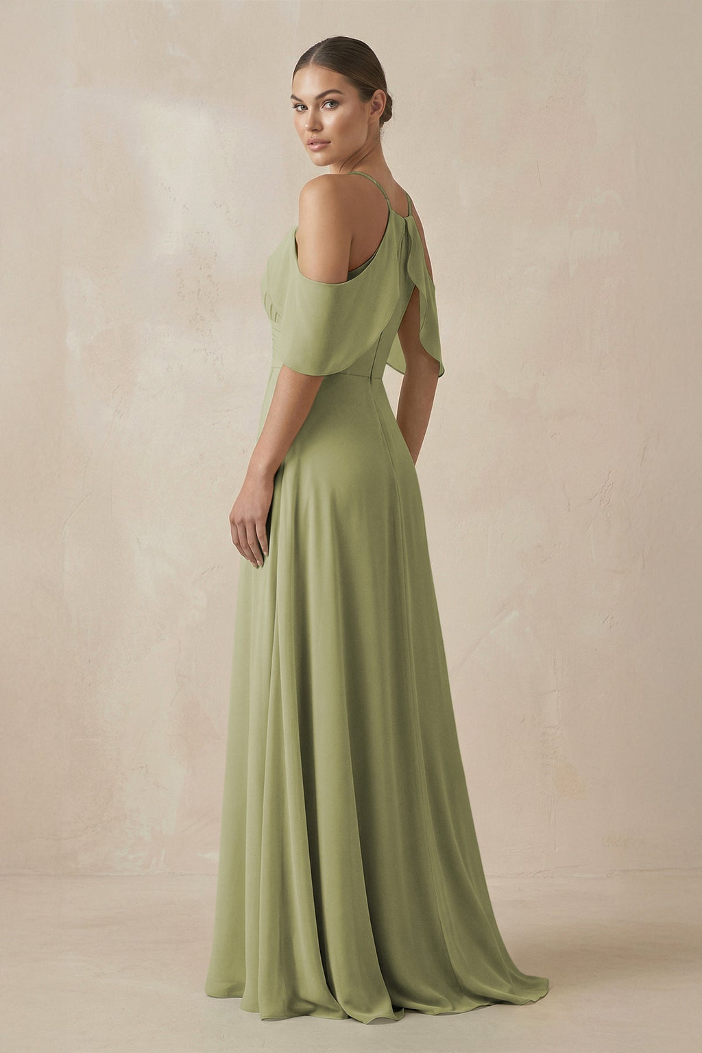 Chiffon A - Line Long Bridesmaid Dress in Moss Green - SHE IS ME Bridesmaid Dresses