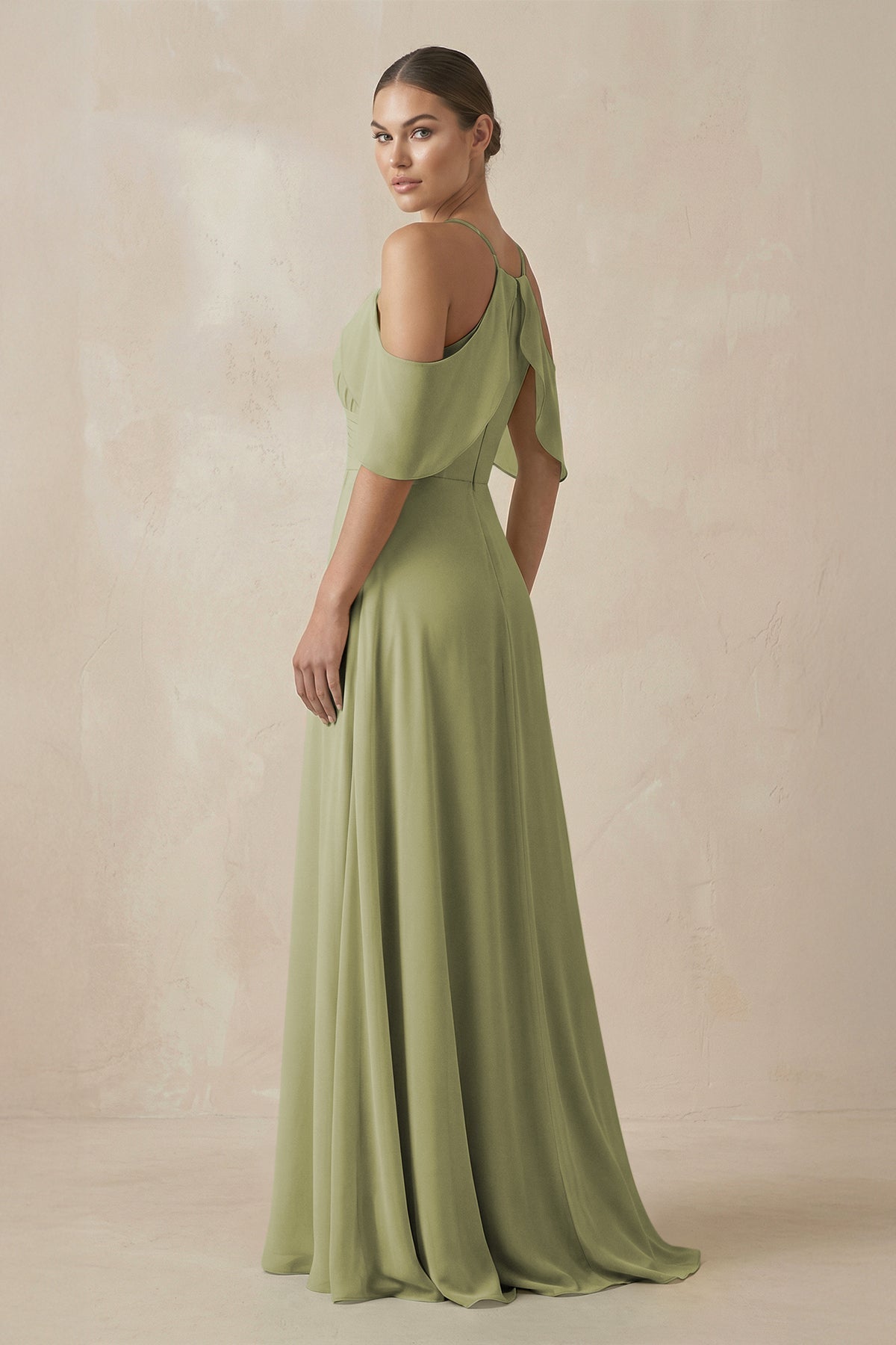 Chiffon A - Line Long Bridesmaid Dress in Moss Green - SHE IS ME Bridesmaid Dresses