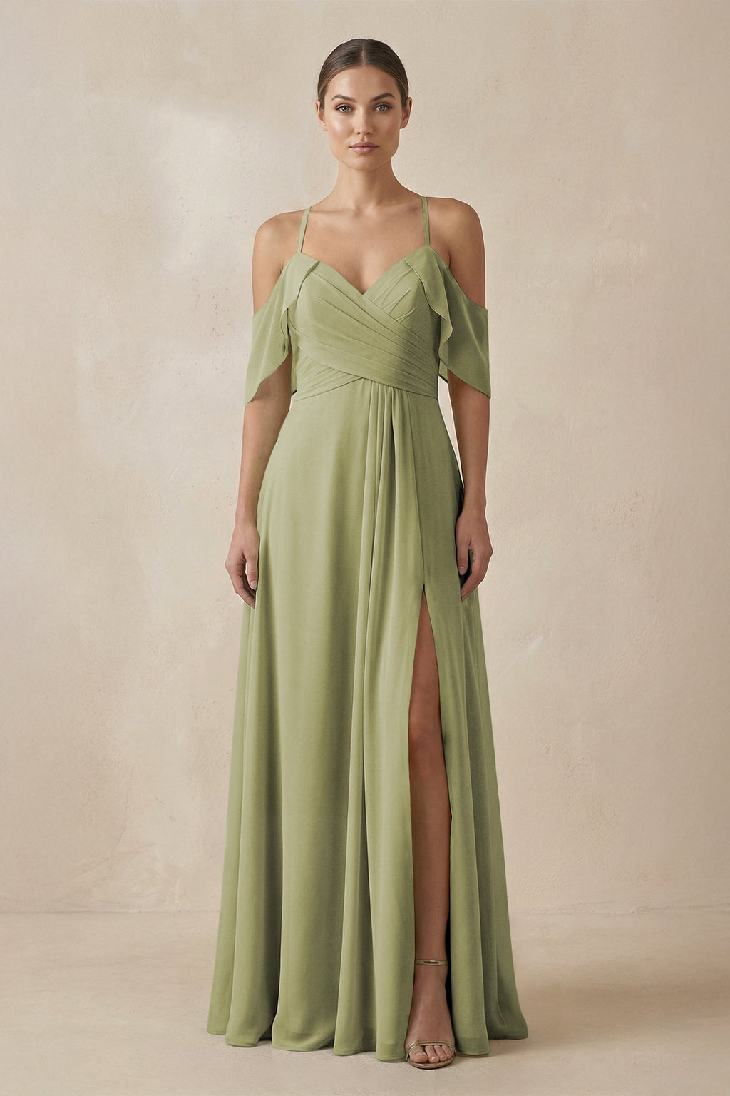 Chiffon A - Line Long Bridesmaid Dress in Moss Green - SHE IS ME Bridesmaid Dresses