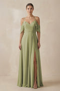 Chiffon A - Line Long Bridesmaid Dress in Moss Green - SHE IS ME Bridesmaid Dresses