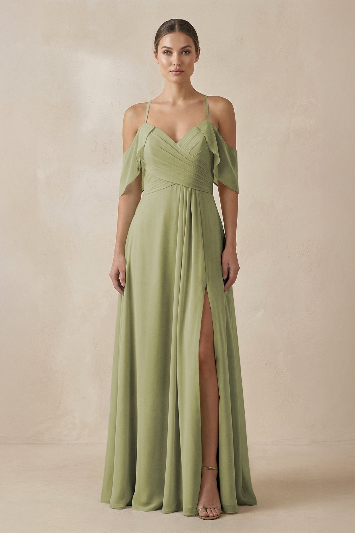 Chiffon A - Line Long Bridesmaid Dress in Moss Green - SHE IS ME Bridesmaid Dresses