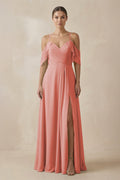 Chiffon A - Line Long Bridesmaid Dress in Mulberry - SHE IS ME Bridesmaid Dresses