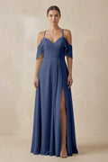 Chiffon A - Line Long Bridesmaid Dress in Navy - SHE IS ME Bridesmaid Dresses