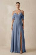 Chiffon A - Line Long Bridesmaid Dress in Neptune - SHE IS ME Bridesmaid Dresses