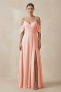 Chiffon A - Line Long Bridesmaid Dress in Rose Petal - SHE IS ME Bridesmaid Dresses