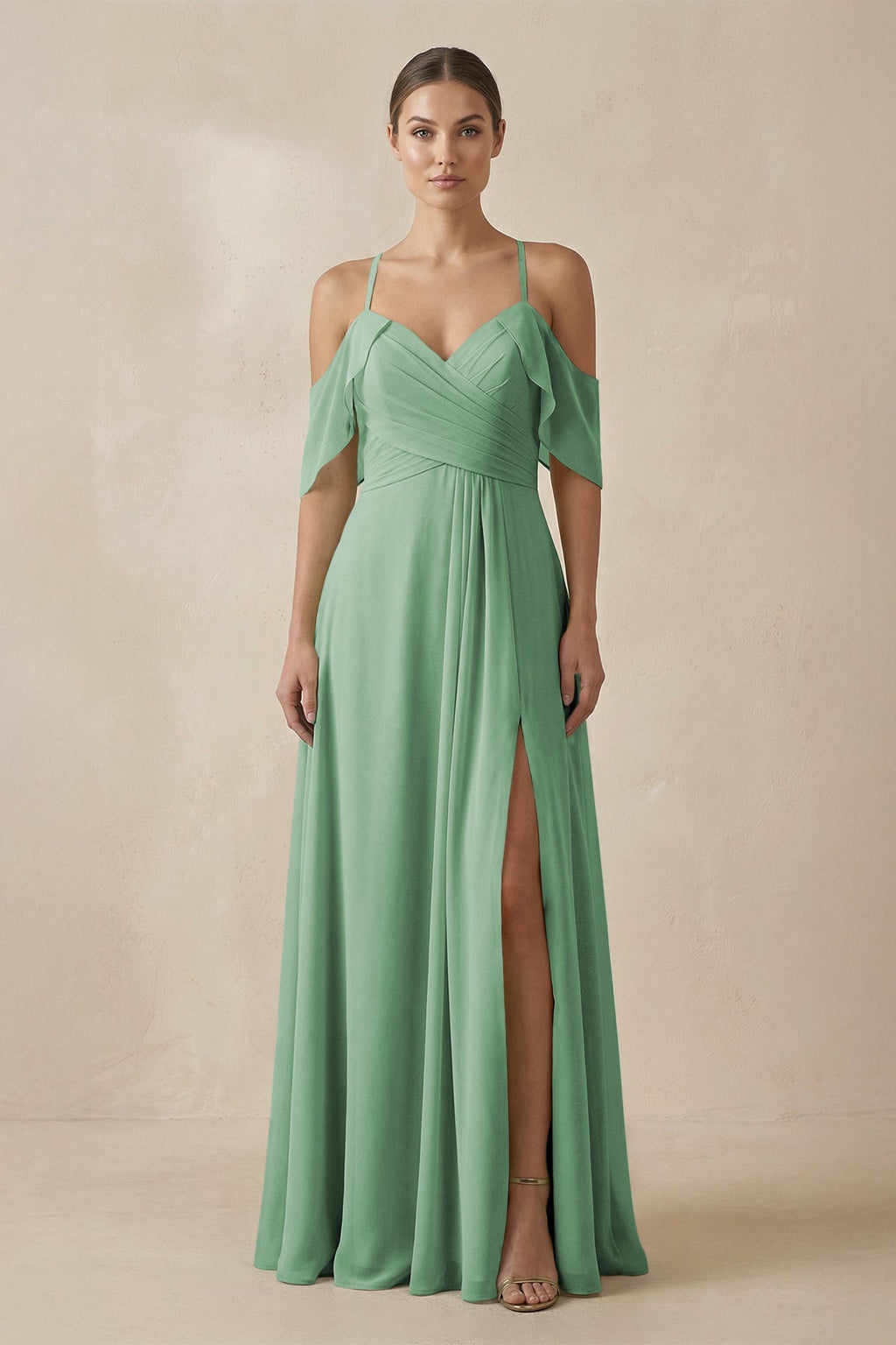 Chiffon A - Line Long Bridesmaid Dress in Sea Glass - SHE IS ME Bridesmaid Dresses