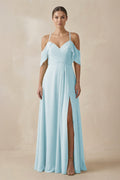 Chiffon A - Line Long Bridesmaid Dress in Sky Blue - SHE IS ME Bridesmaid Dresses