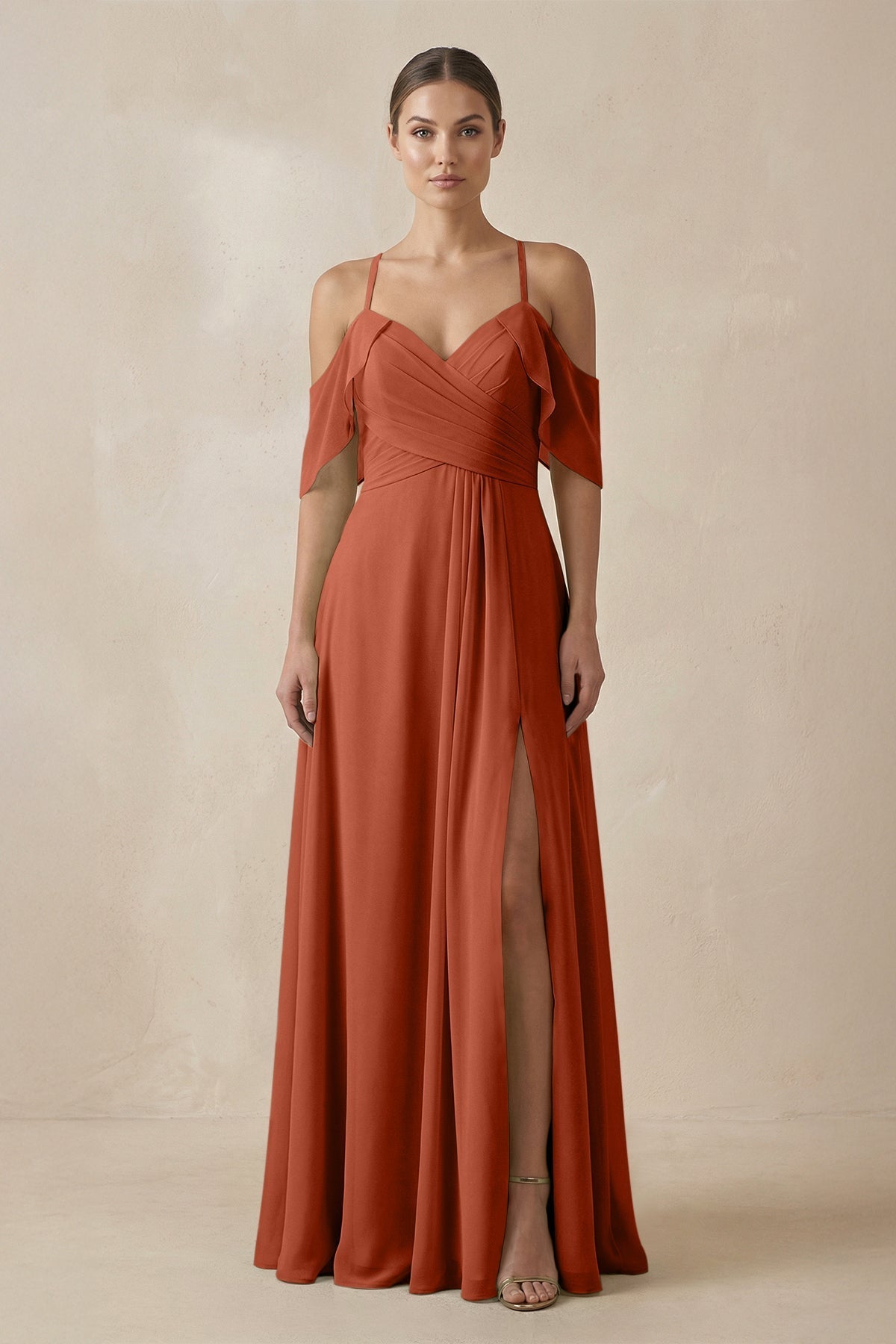 Chiffon A - Line Long Bridesmaid Dress in Spice - SHE IS ME Bridesmaid Dresses