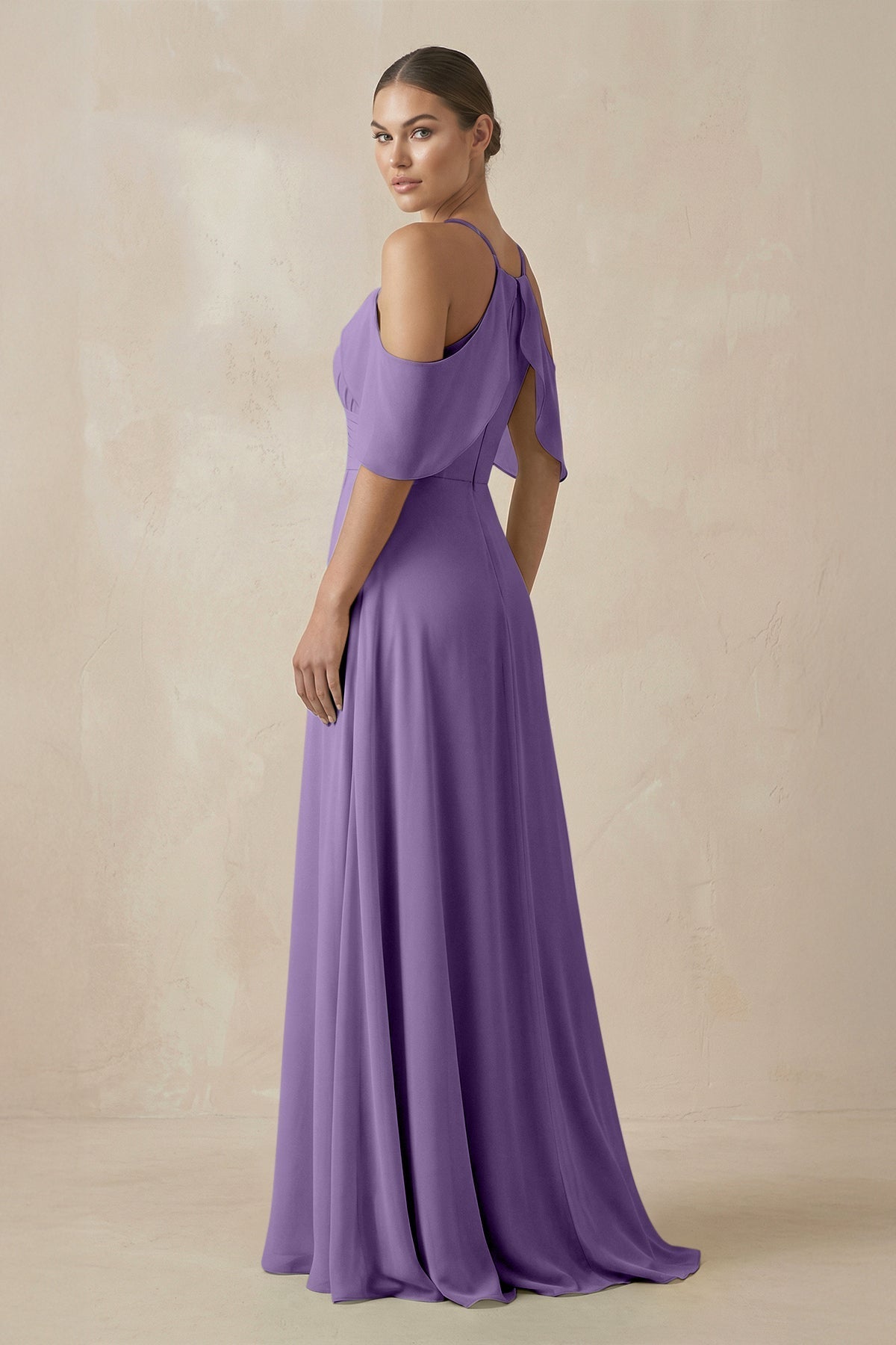 Chiffon A - Line Long Bridesmaid Dress in Tahiti - SHE IS ME Bridesmaid Dresses