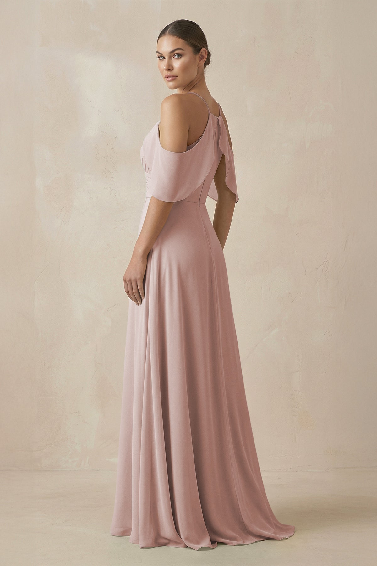 Chiffon A - Line Long Bridesmaid Dress in Toffee - SHE IS ME Bridesmaid Dresses