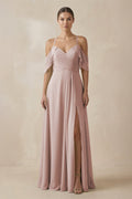 Chiffon A - Line Long Bridesmaid Dress in Toffee - SHE IS ME Bridesmaid Dresses