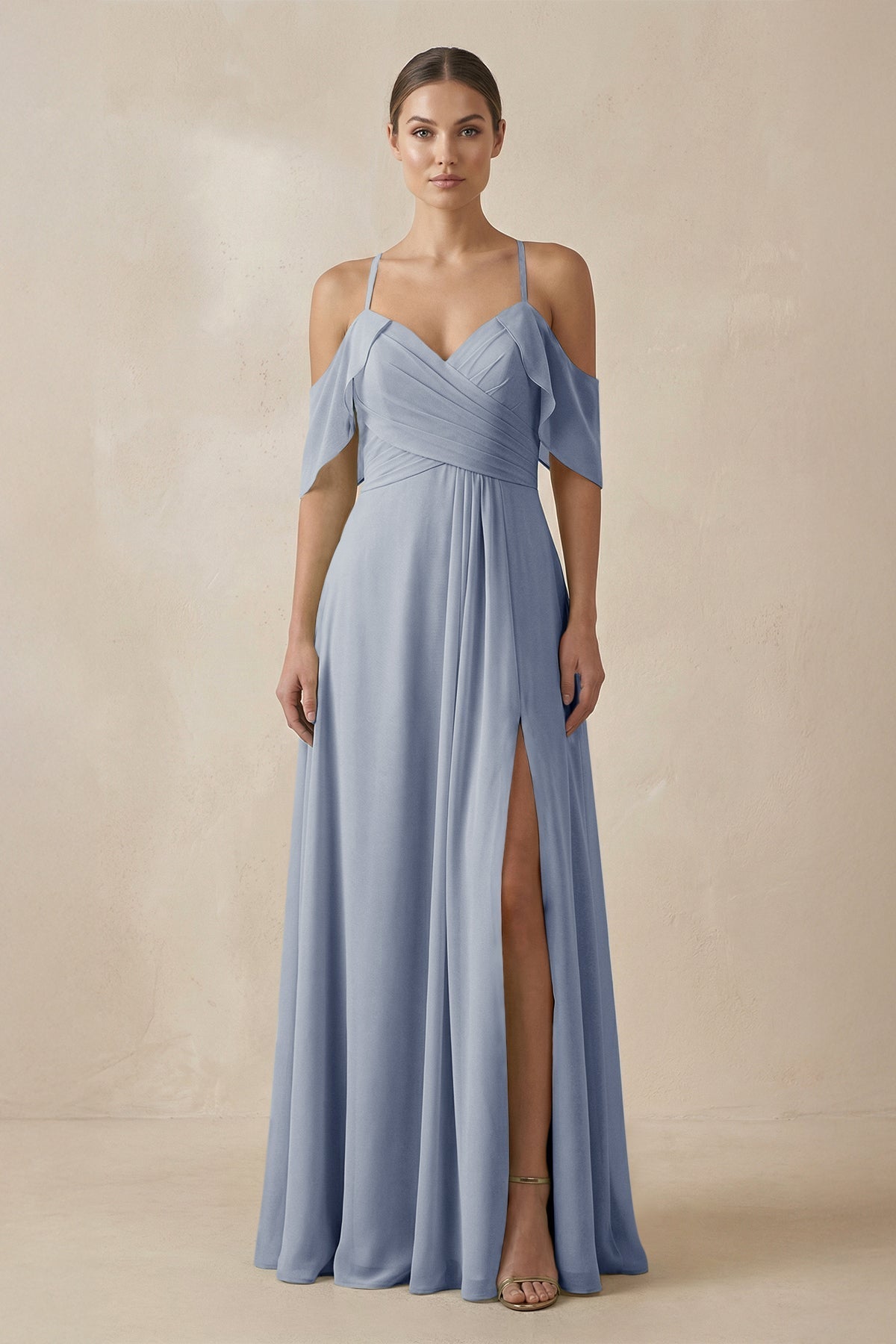 Chiffon A - Line Long Bridesmaid Dress in Twilight - SHE IS ME Bridesmaid Dresses