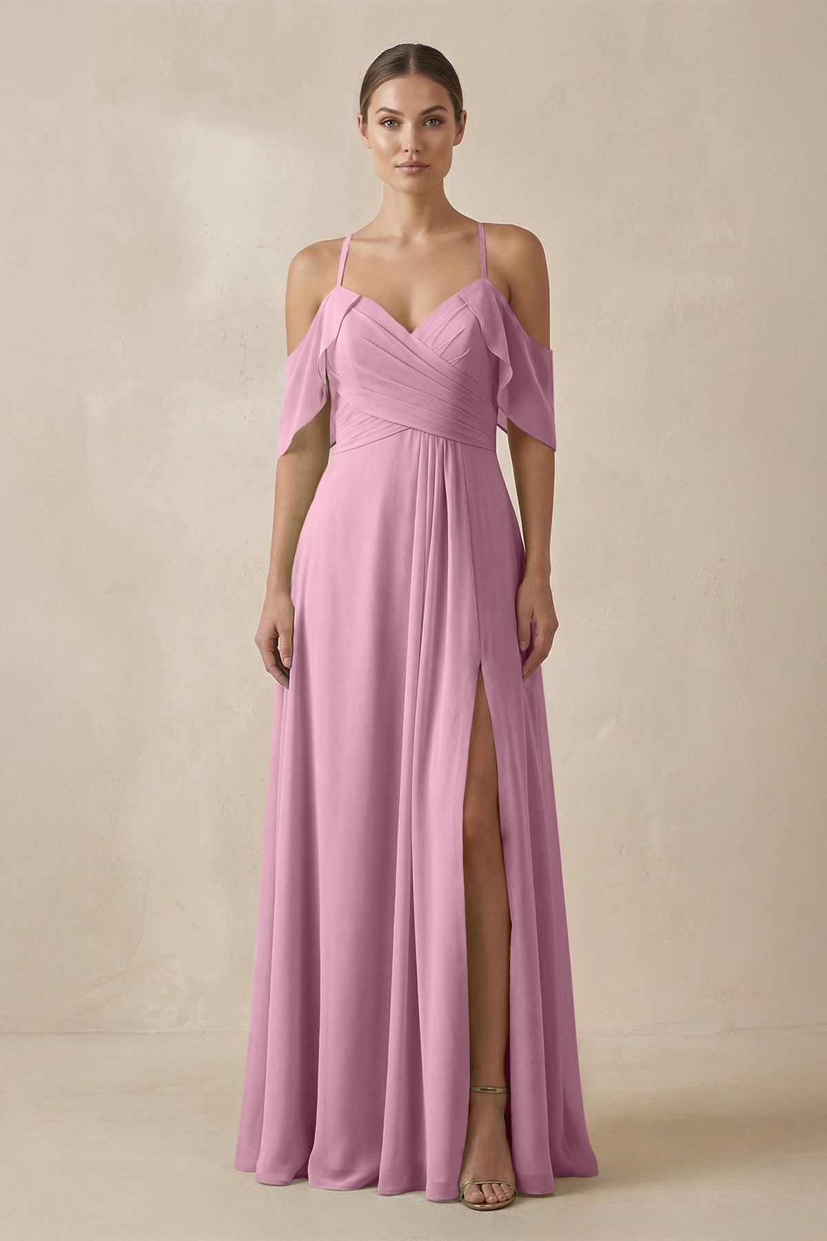 Chiffon A - Line Long Bridesmaid Dress in Vintage Mauve - SHE IS ME Bridesmaid Dresses