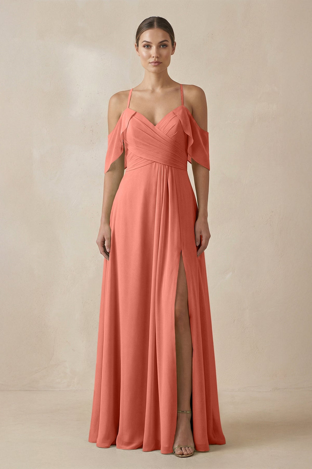 Chiffon A - Line Long Bridesmaid Dress in Wild Rose - SHE IS ME Bridesmaid Dresses