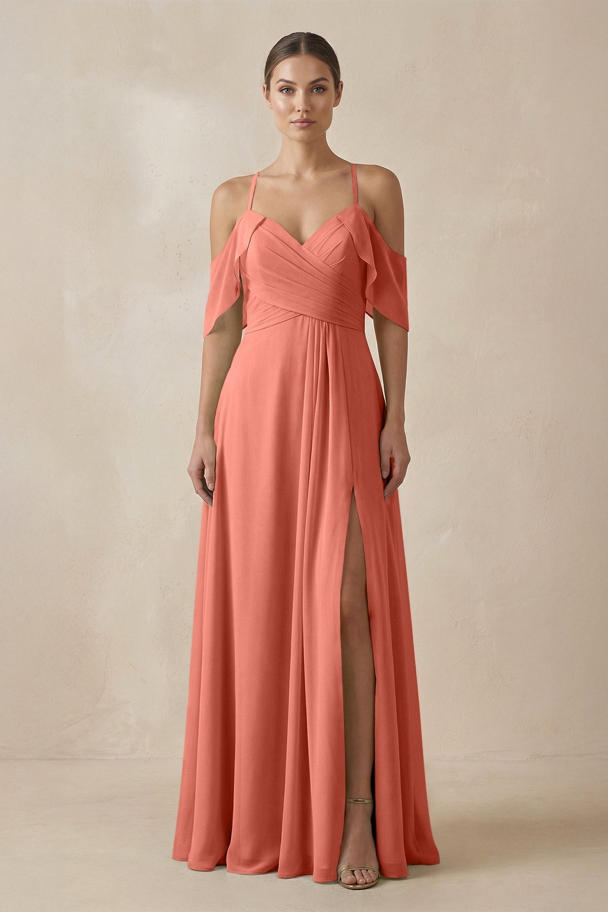 Chiffon A - Line Long Bridesmaid Dress in Wild Rose - SHE IS ME Bridesmaid Dresses