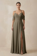 Chiffon A - Line Long Bridesmaid Dress in Willow Green - SHE IS ME Bridesmaid Dresses